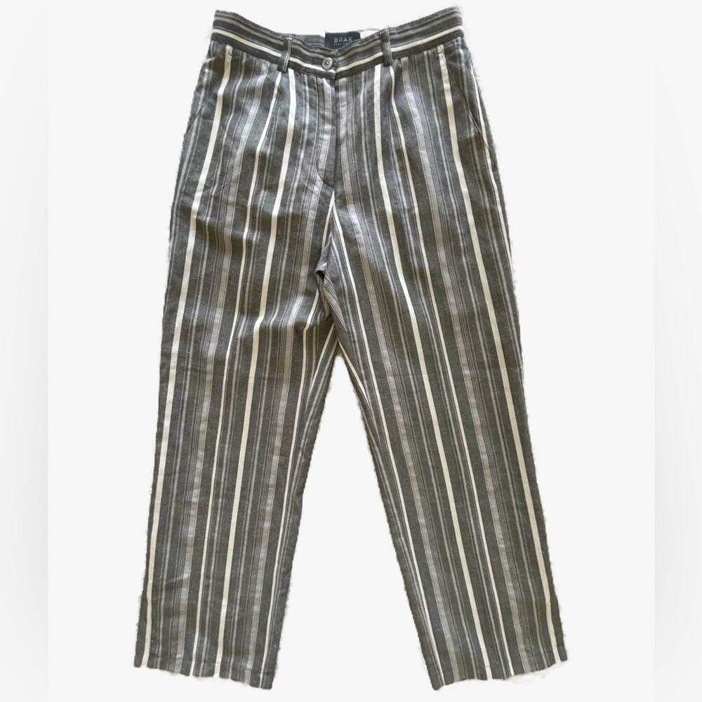 Brax Stripe Linen Wide Leg Pants Grey/White Size 6